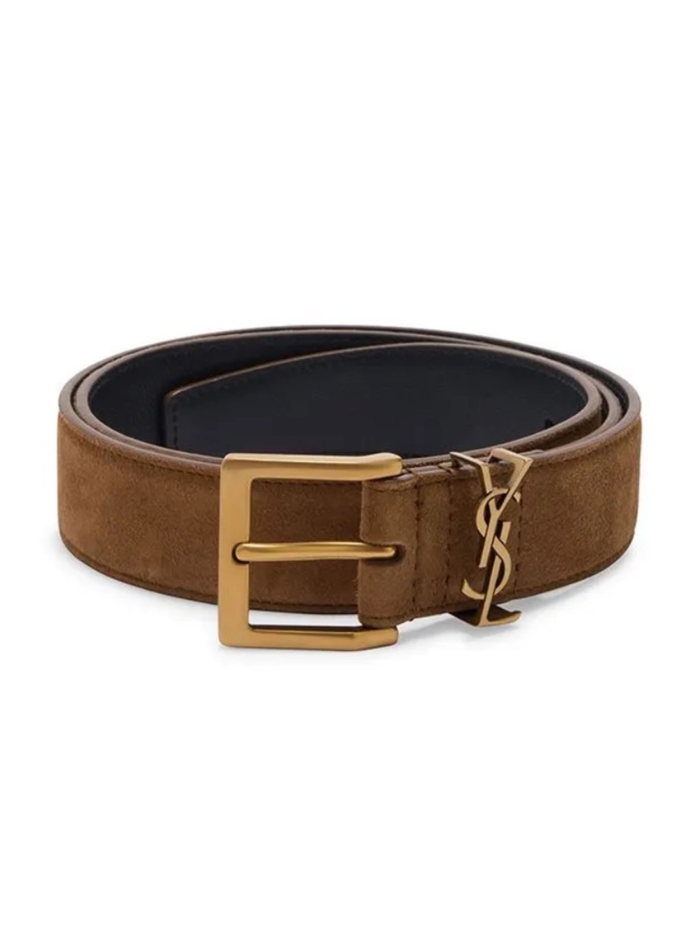 Saint Laurent YSL Cassandre Brown Suede Belt Gold Buckle